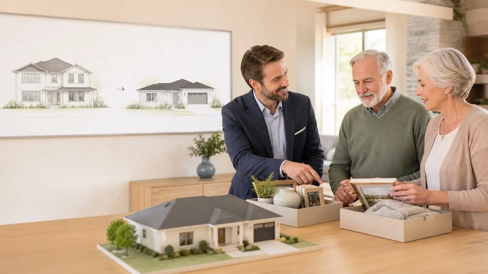 Male realtor helping homeowners right-size into a smaller home
