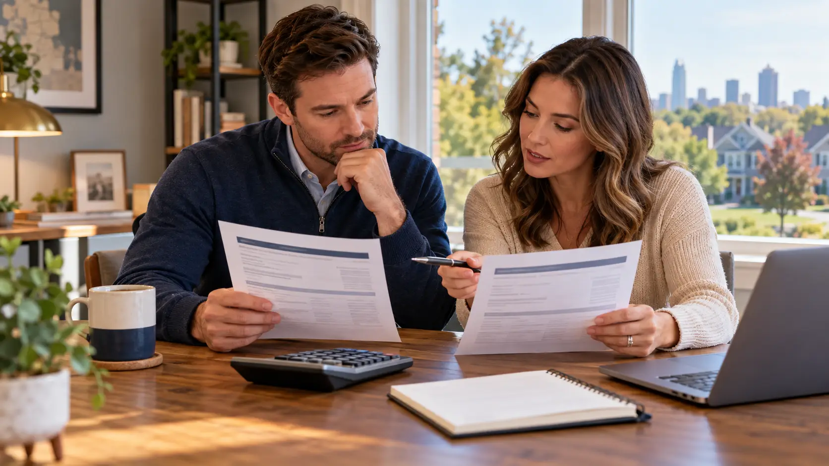 Central Ohio home financing documents, calculator, and house keys