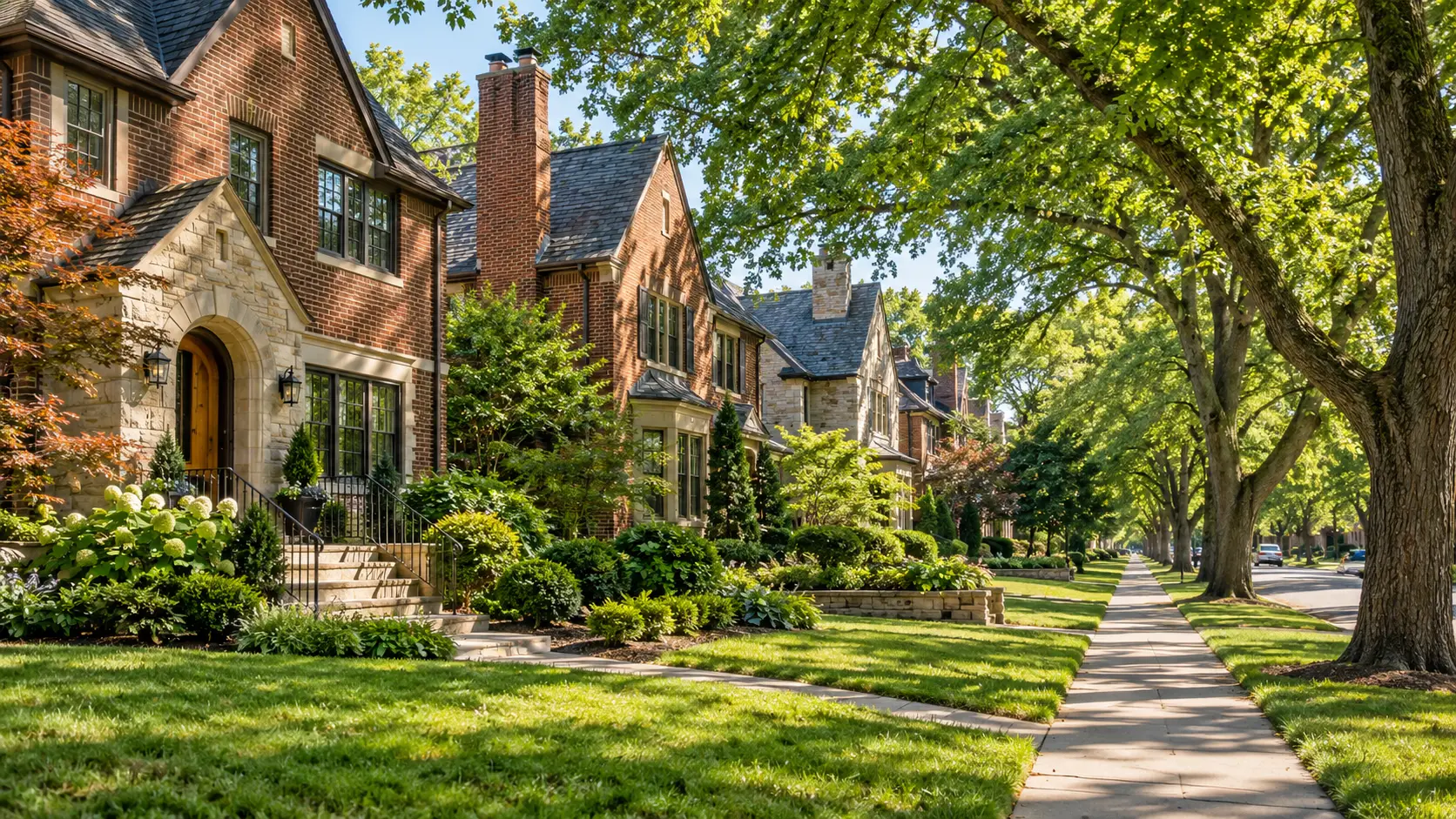 Bexley Ohio residential street with established homes and mature trees
