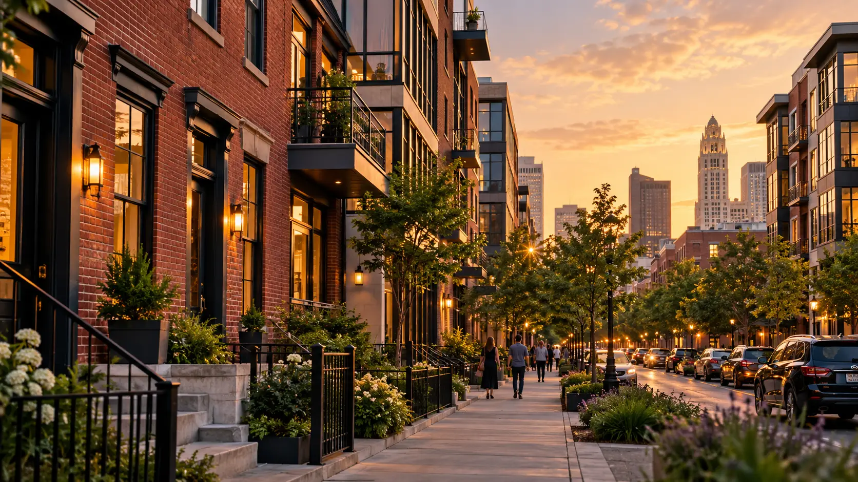 Short North Arts District streetscape and urban housing in Columbus Ohio