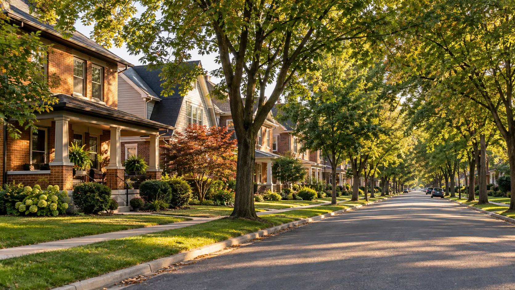 Grove City Ohio neighborhood street with homes and mature trees