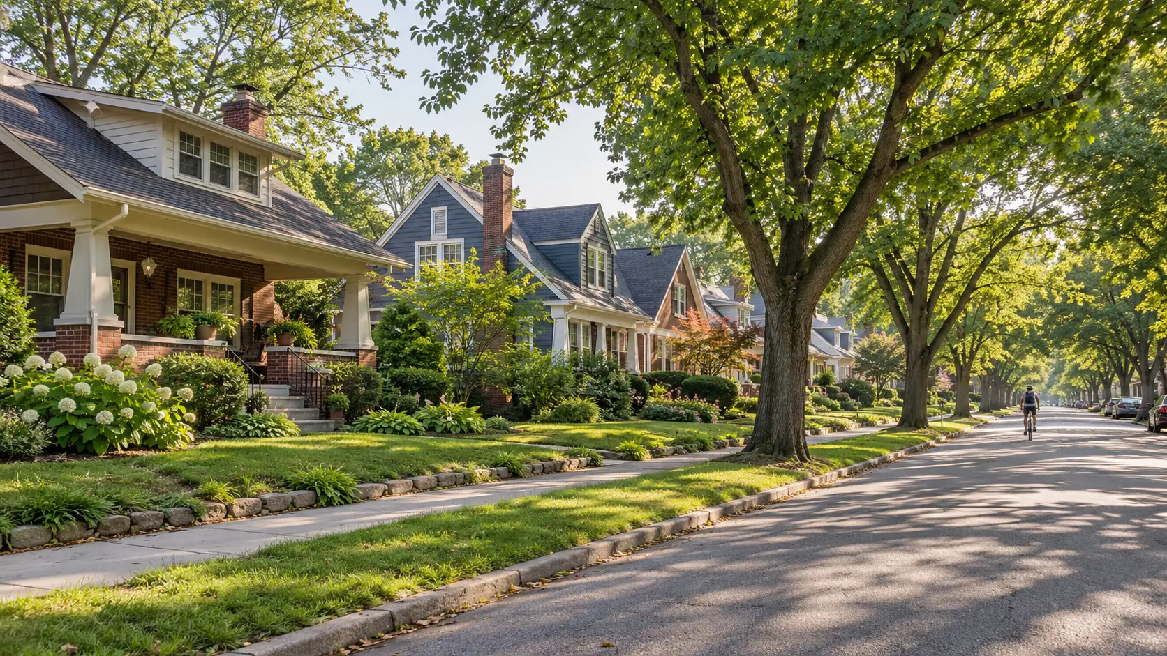 Clintonville Columbus neighborhood street with older homes and mature trees