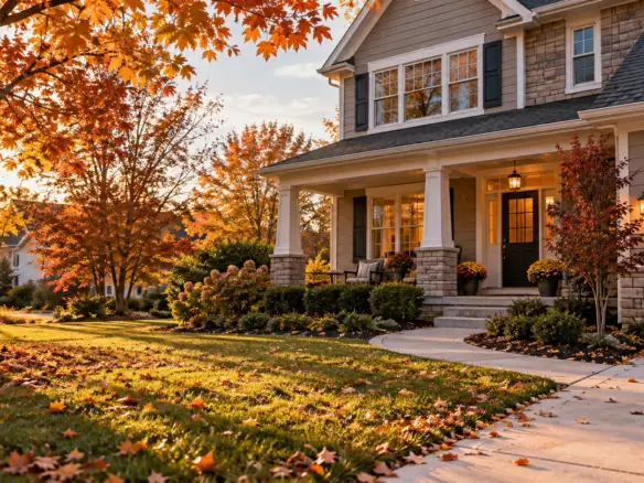 Central Ohio home prepared for a fall sale with seasonal landscaping