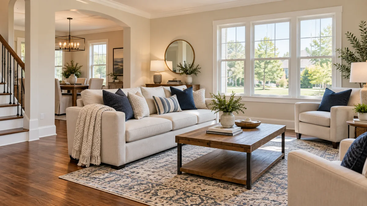 Professionally staged Central Ohio living room prepared for a home showing