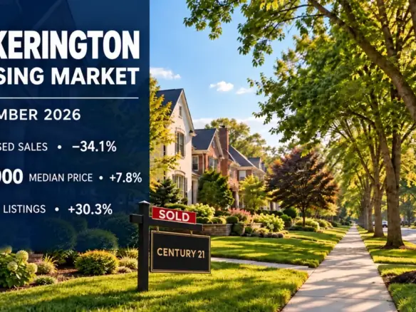 Pickerington September 2026 housing market report: 29 closed sales, $414,900 median price and 43 new listings; Century 21 sold sign
